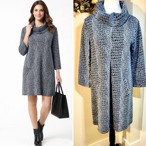 Tyler Boe Kim Snakeskin Print Cowl Neck Shift Dress Pockets Size S 💛